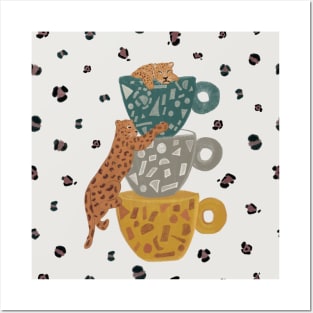 Leopard with coffee cup Posters and Art